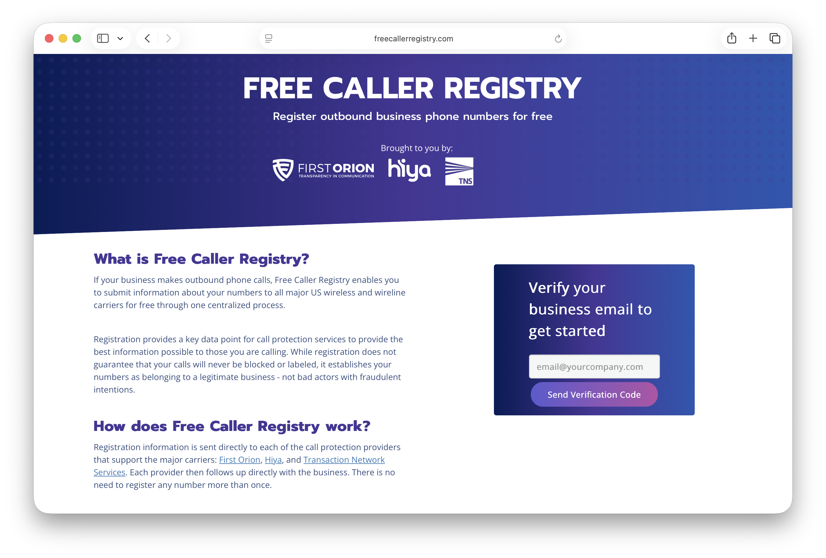 frecallerregistry.com website screenshot